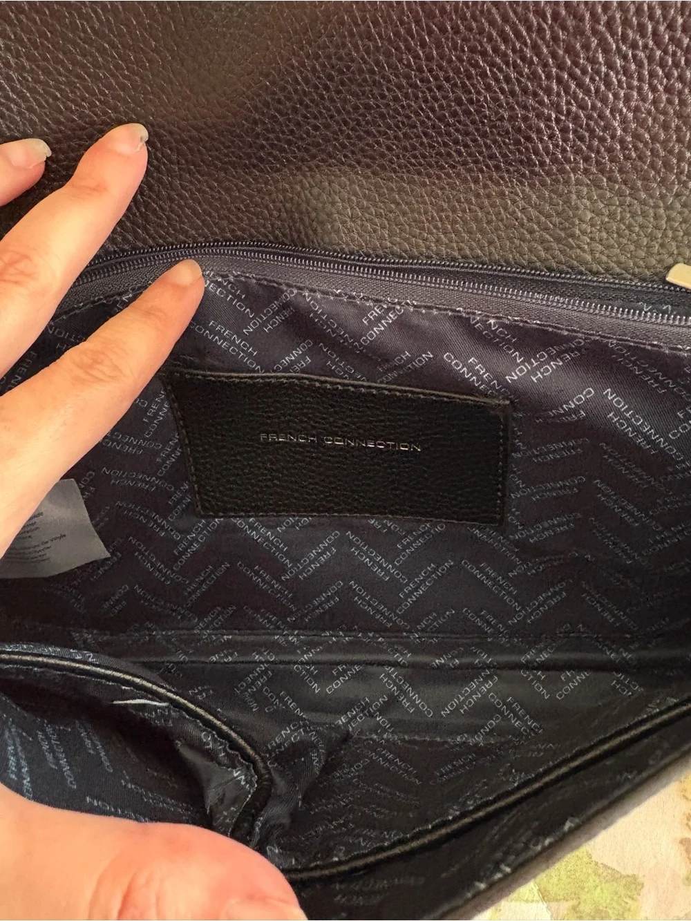 French Connection Black Pebble Leather Chain Strap Shoulder Bag Handbag Edgy